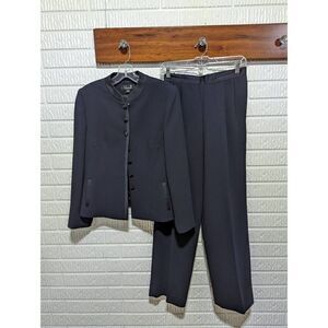 B. Bennett Women's Navy Blue Polyester Satin Trim 2 Piece Set Pant Suit Size 6